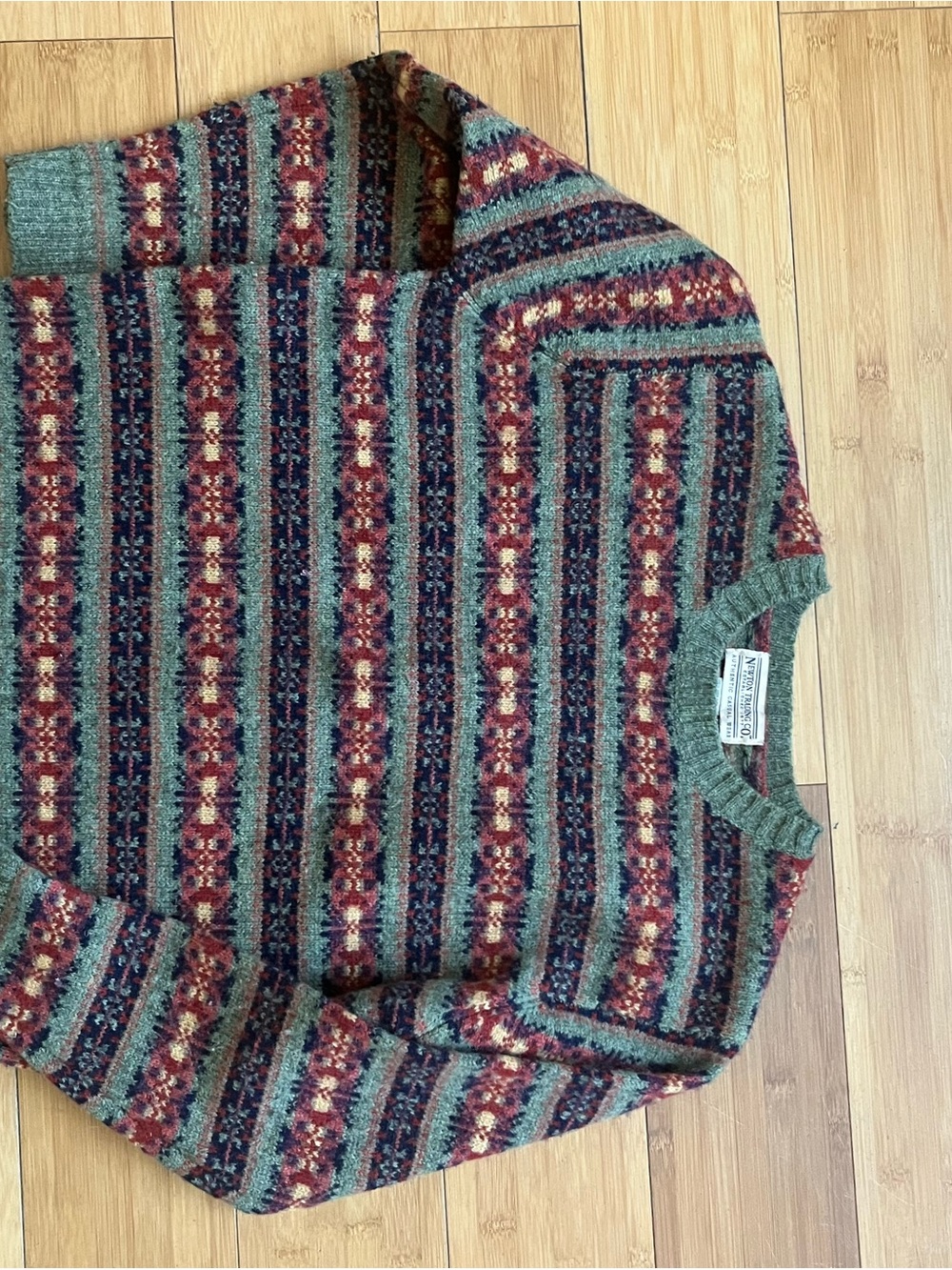 Classic Striped Fair Isle Crewneck Sweater - Green & Red